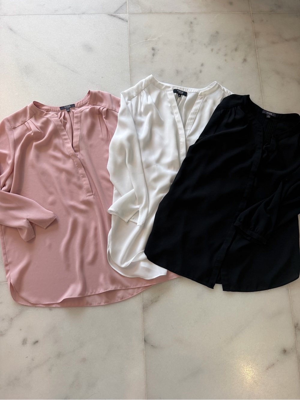 BUNDLE of 3: NYDJ Women's Split-Neck Blouse - Pink, White and Black